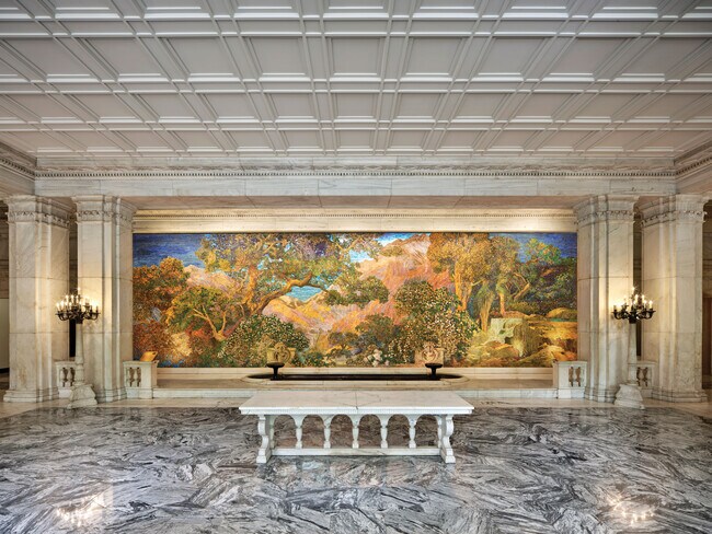 Lobby features renowned Tiffany mosaic featuring 100,000 pieces of favrile glass