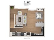 Unidad B - Plano del segundo piso - 2 camas/1,5 baños - 110 metros cuadrados/1.230 pies cuadrados
