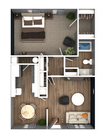 1 Bedroom 1 Bathroom Floorplan