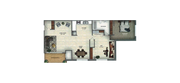 Este plano de planta ofrece una amplia sala de estar con una amplia sala de estar.