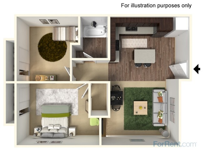 Two Bedroom Floorplan - Island Kitchen Design