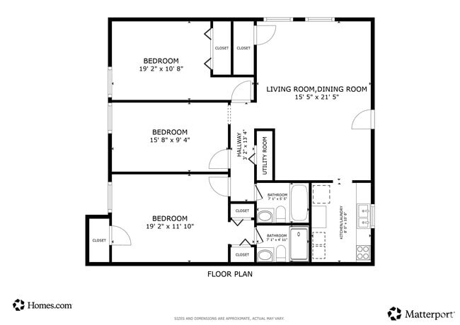 3BR, 2BA - 1,040SF - Andover Apartments