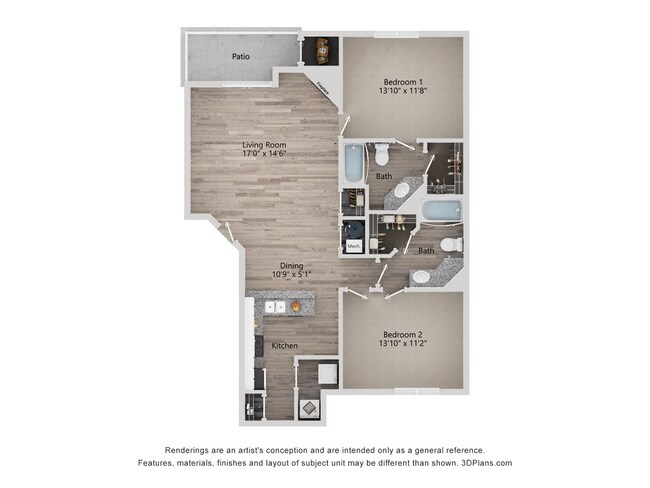 B3_2Bed_2Bath_1035 Sq Ft