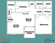 One Bedroom One Bath 782 sqft