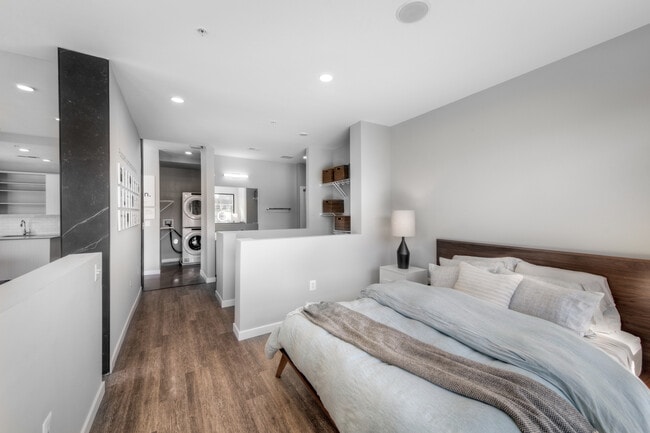 Showroom bedroom with hard surface flooring