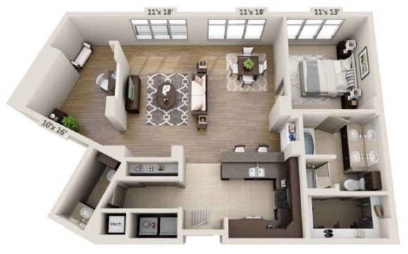 Ashton South End - A1.5D - 1.5 Beds - 1.5 Baths - 1206 Sq. ft. - A1.5D