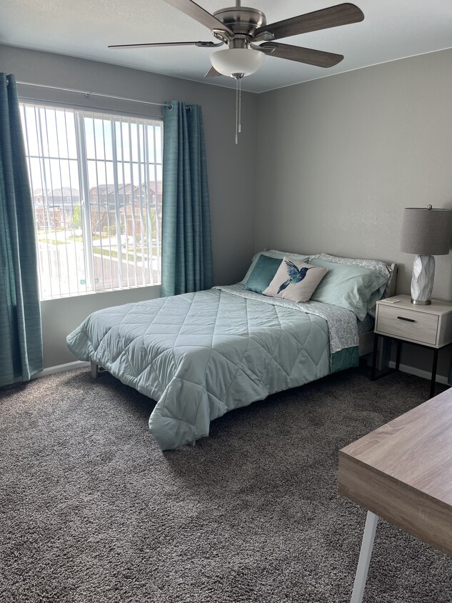 Green Room with Solid Vinyl Verticals and Room Darkening Curtains - 19909 E 61st Dr (Aurora, CO)