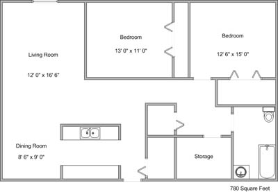 2BR/1BA - Two Bedroom 21A