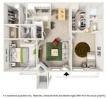 2BR, 2BA- 950SF - Floorplan