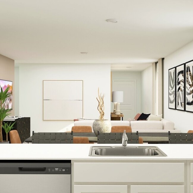 Planta abierta: vista de la cocina, el comedor y la sala de estar. - 3121 Burmese St