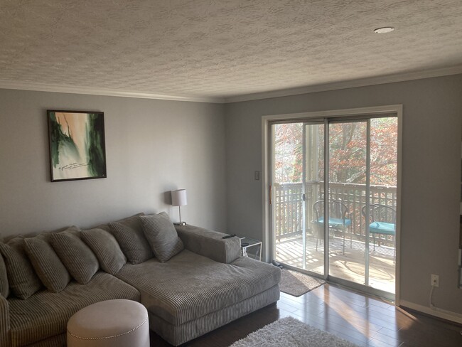 Sala de estar con puertas corredizas que dan al balcón / vista al arroyo - 2901 Lenox Rd NE Unidad 508