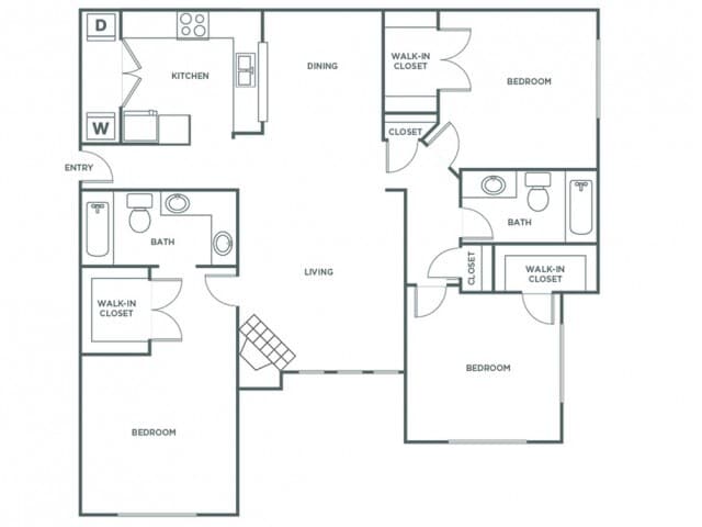 Three Bedroom Two Bath (1380 SF) - Three Bedroom Two Bath (1380 SF)