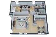 Whisper- Split Level 1 Bedroom Floorplan