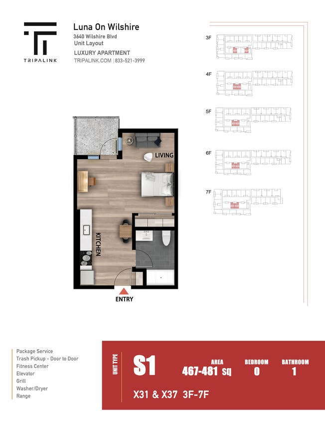 Floor Plan - Studio - 467 sqft