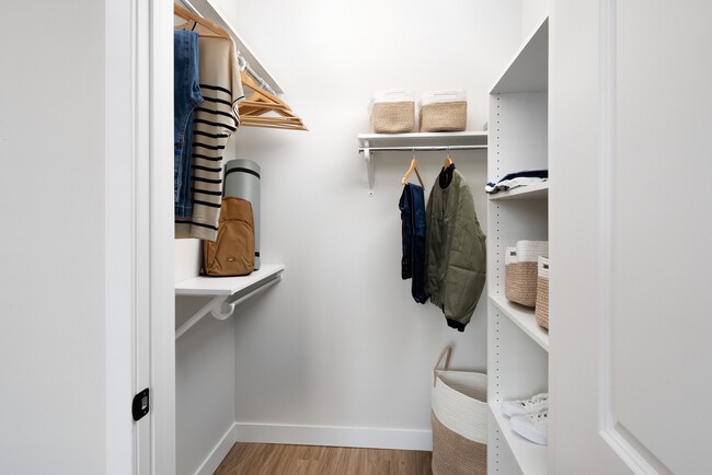Spacious walk-in closet with built-in shelving