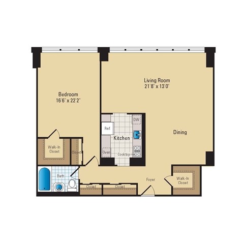 Floor Plan - 1 Bed - 1 Bath | A15
