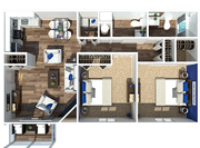 The Everly Two Bedroom | One + 1/2 Bathroom Floorplan