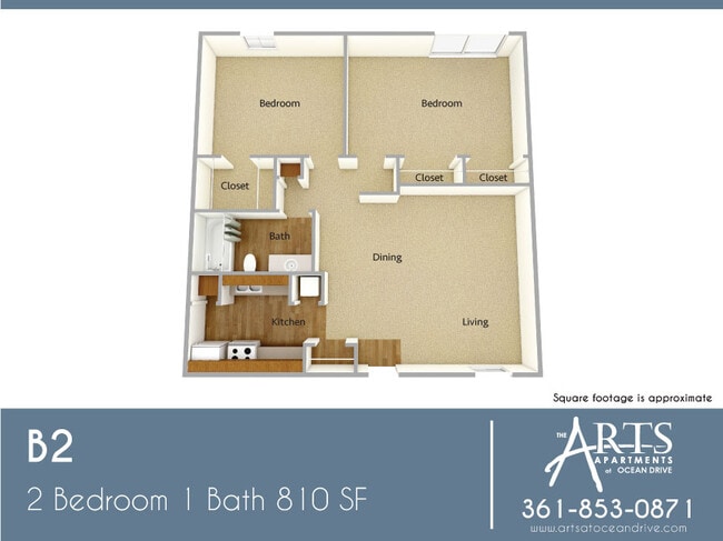 B2: 2 habitaciones, 1 baño 810 ft² - The Arts at Ocean Drive