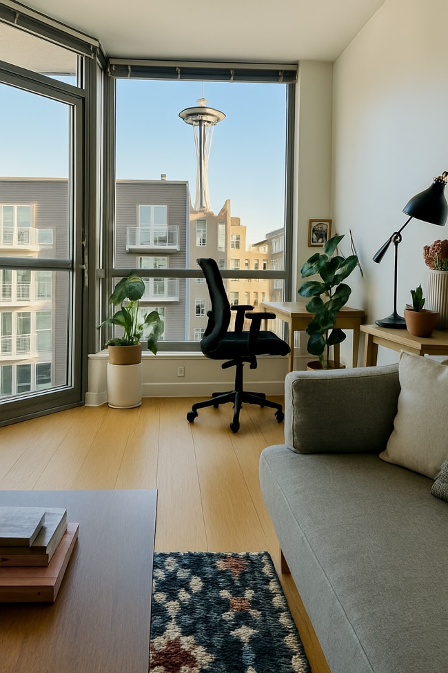 Living room Space Needle view - 2929 1st Ave Unit 604