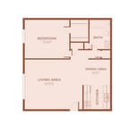 1 Bedroom, 1 Bath Floor Plan