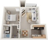 One Bedroom, 540 sqft, Full-Size Washer/Dryer, Patio/Balcony, Walk-in Closet, Fireplace in Selected Units, Vaulted Ceilings in Selected Units
