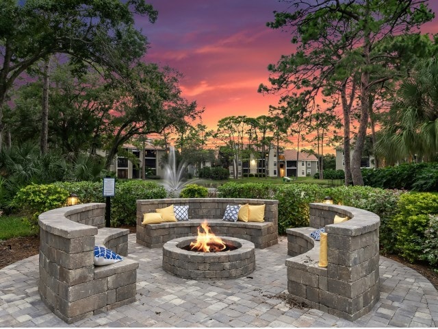 Custom Fire Pit with Lake Fountain View