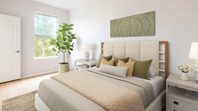 Dormitorio con suelo de superficie dura