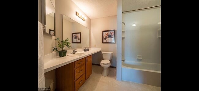 Bathroom cabinets have been refinished, mirror and light fixture have been replaced - 10918 Quebec Ave S