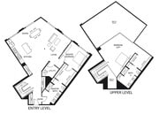 Modern multi-level floor plan with open-concept living and dining area, master bedroom, loft space, and two bathrooms.