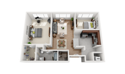 Large Spacious 2 Bedroom Floor Plan with Open Island Kitchen, Walk-In Closets and Large Bathroom