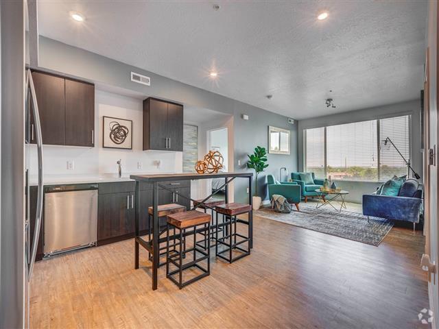 Living Room With Kitchen View - Element 31 Apartments