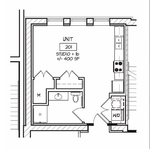 Studio floor plan 400 sq. ft.