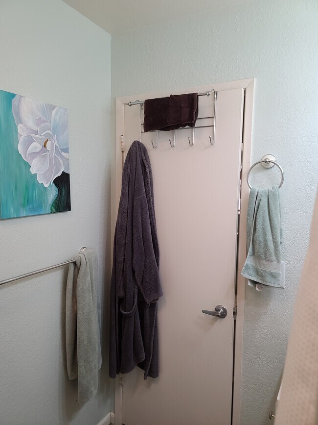 Hall bathroom towel rack, door - 3400 Santa Maria Way Unit 203