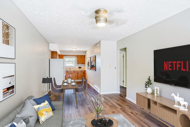 Living room kitchen white walls