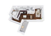 One-Bedroom, One-Bathroom Floor Plan Rendering with Balcony