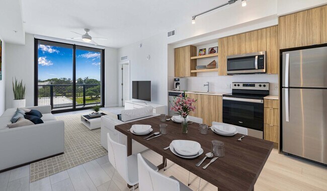 Your open floorplan has wood flooring throughout