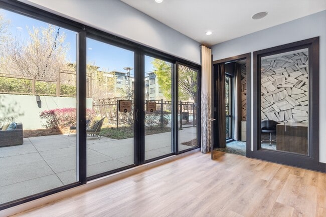 Indoor/outdoor work or study lounge with offices