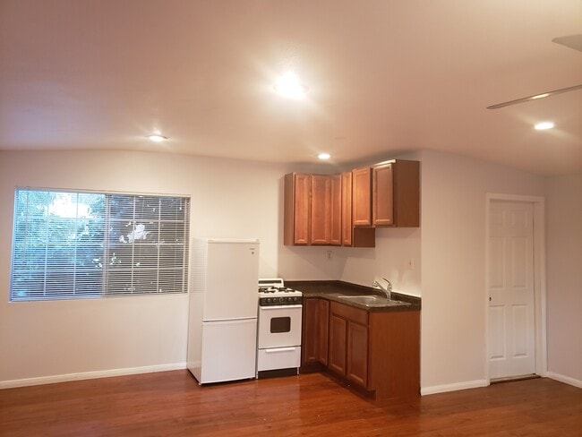 Kitchen view with stove setup.