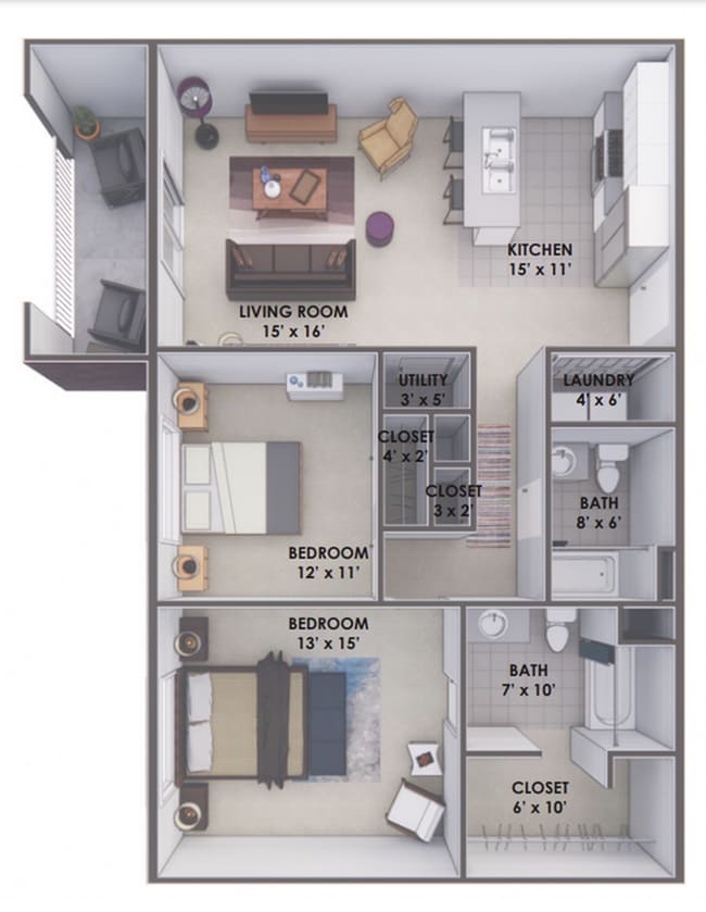 2 bedrooms, 2 baths