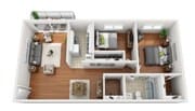 Furnished Floorplan of 2 Bedroom 1 Bath Large