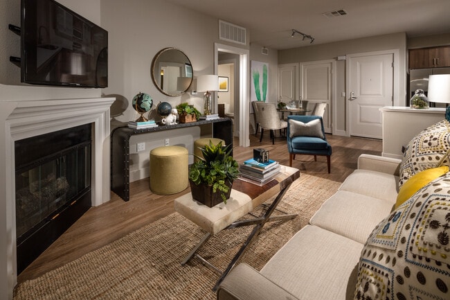 Living Room with Fireplace - The Glendon Apartments in Westwood