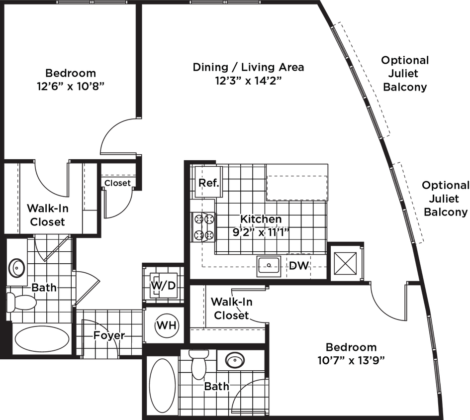 Floor Plan - 2 Bedroom 2 Bath - B16 Affordable 80%