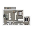 Two-Bedroom, One-Bathroom - 3D Furnished Floor Plan