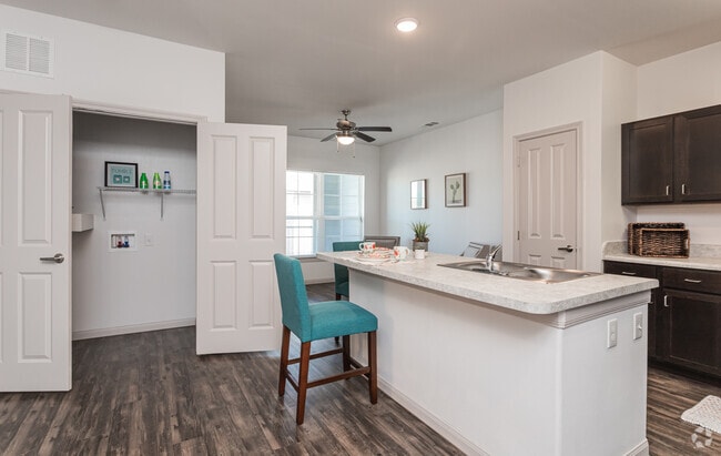 1BR, 1BA - 752SF Living Area and Laundry Closet