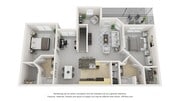 A 3D floor plan rendering of The Milan.