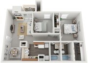 Two Bedrooms, Two Bathrooms, 1000 sqft, Patio/Balcony, Fireplaces in Selected Units, Vaulted Ceilings in Selected Units, Full Size Washer/Dryer Connections