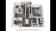 A 3D rendering of the floor plan for the Sabal apartment home