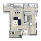 Olive — 854 sq ft of generous one-bedroom space.