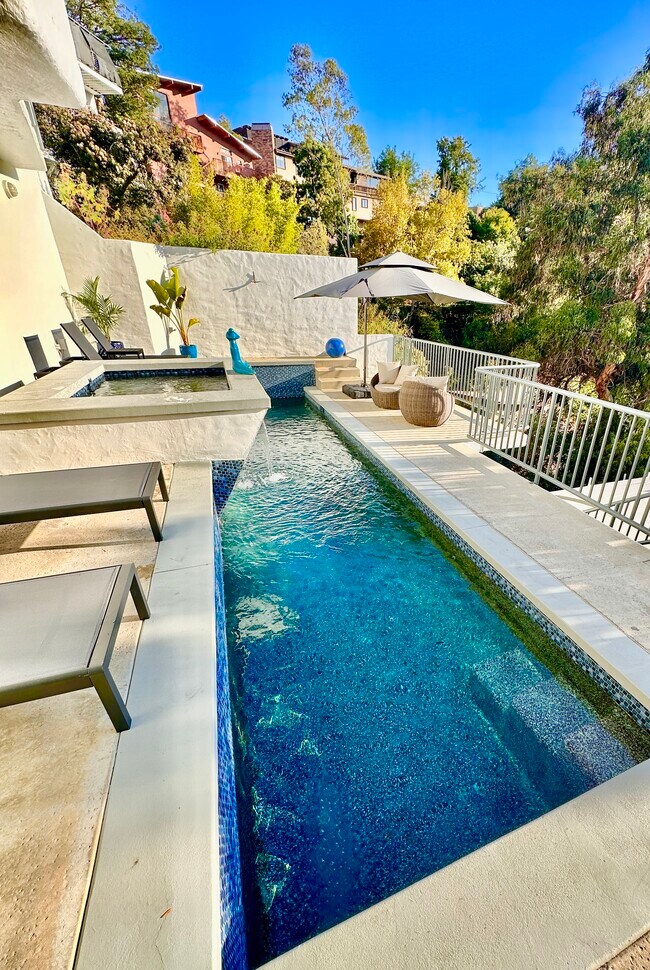 Top Floor Pool and Spa with Sun Loungers and Umbrella