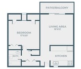 1 Bedroom, 1 Bath Floor Plan